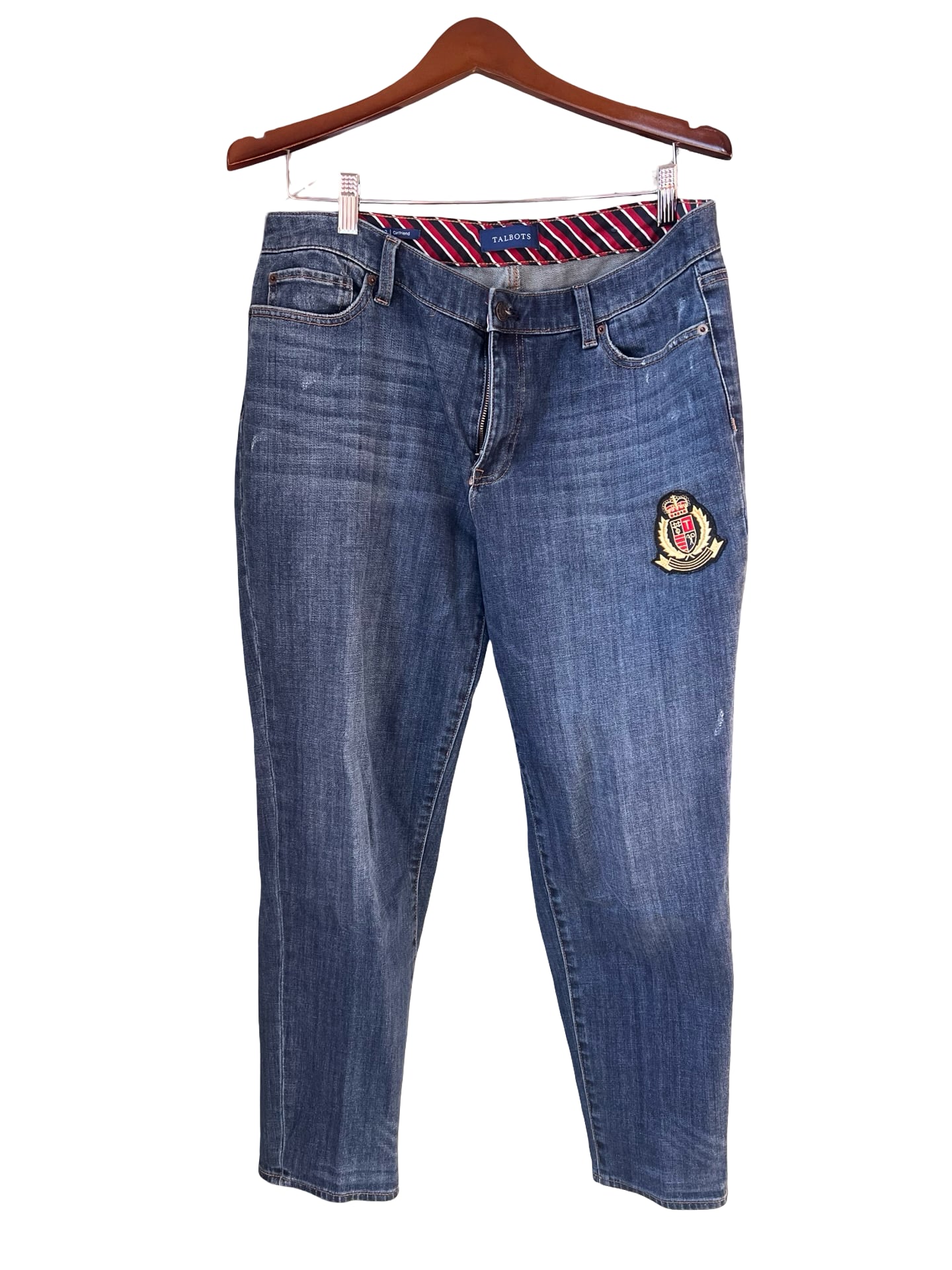 Talbots Womens Jeans Size 12 Girlfriend Embroidered Emblem